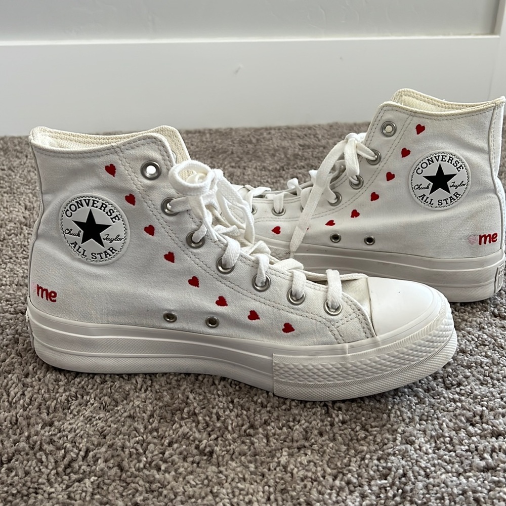 Limited Edition Heart Embroidered Valentines Day Platform Converse High Tops!